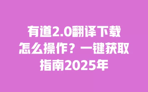 有道2.0翻译下载怎么操作？一键获取指南2025年 一