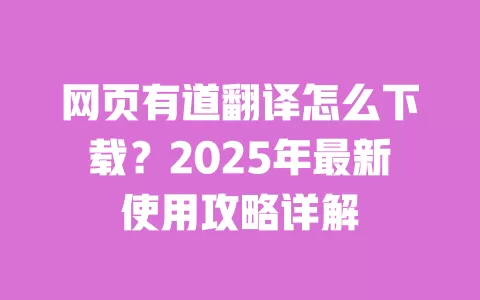 网页有道翻译怎么下载？2025年最新使用攻略详解 一