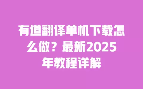 有道翻译单机下载怎么做？最新2025年教程详解 一