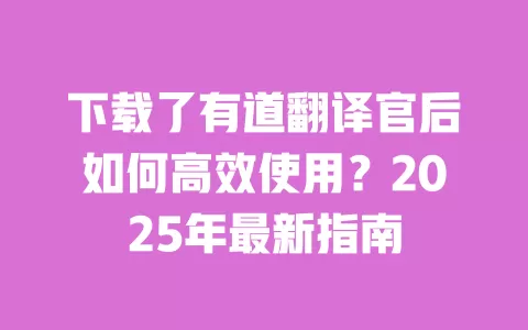 下载了有道翻译官后如何高效使用?2025年最新指南 一