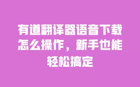 有道翻译器语音下载怎么操作,新手也能轻松搞定 一
