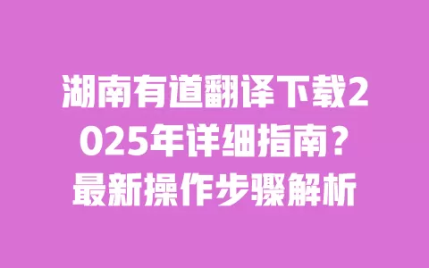 湖南有道翻译下载2025年详细指南?最新操作步骤解析 一