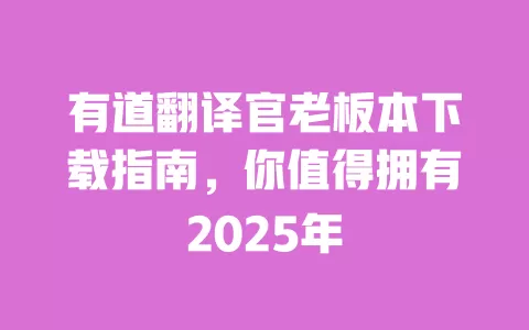 有道翻译官老板本下载指南，你值得拥有2025年 一